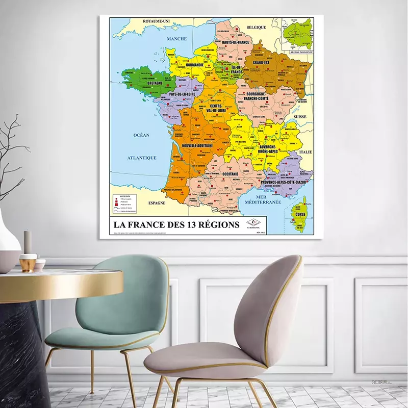 150*150cm a frança mapa político em francês grande parede cartaz não-tecido lona pintura sala de aula casa decoração material escolar