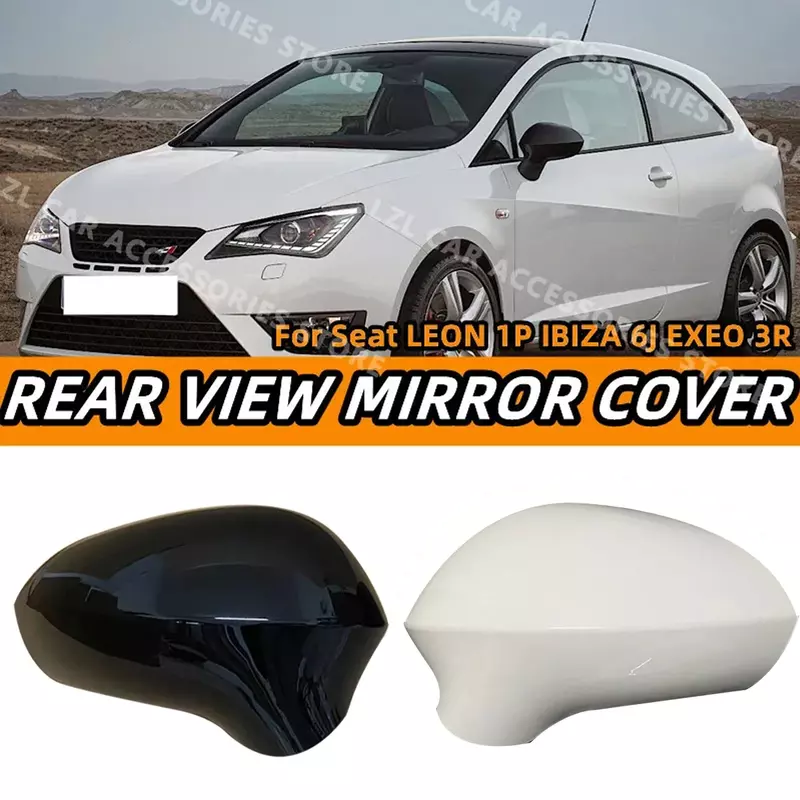 Cubiertas de espejo retrovisor lateral de repuesto, tapa para Seat Leon MK2 1P Ibiza MK4 6J Exeo 3R 2008-2017, accesorios de coche, negro/blanco, 1 par