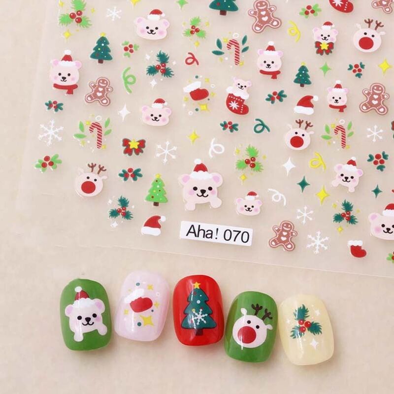 Desenhos animados unhas adesivos para Nail Art Decorações, decalques de unhas, Nail Art, Papai Noel, ursos, gato, gato