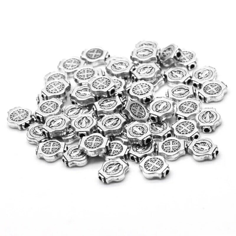 50Pcs Ancient Gold/Ancient Silver Benedict Round Loose Bead Jewelry Diy Religious Jewelry Accessories 10CF