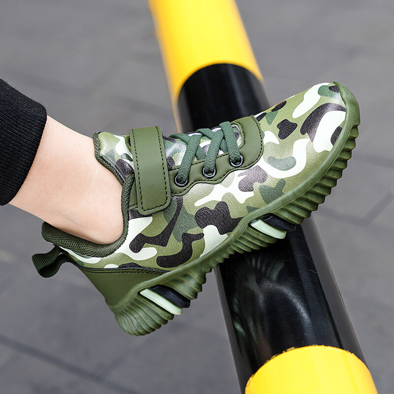 Esporte crianças sapatos para crianças tênis meninos casuais meninas camuflagem de couro gancho & laço calçados esportivos sapatos para meninos