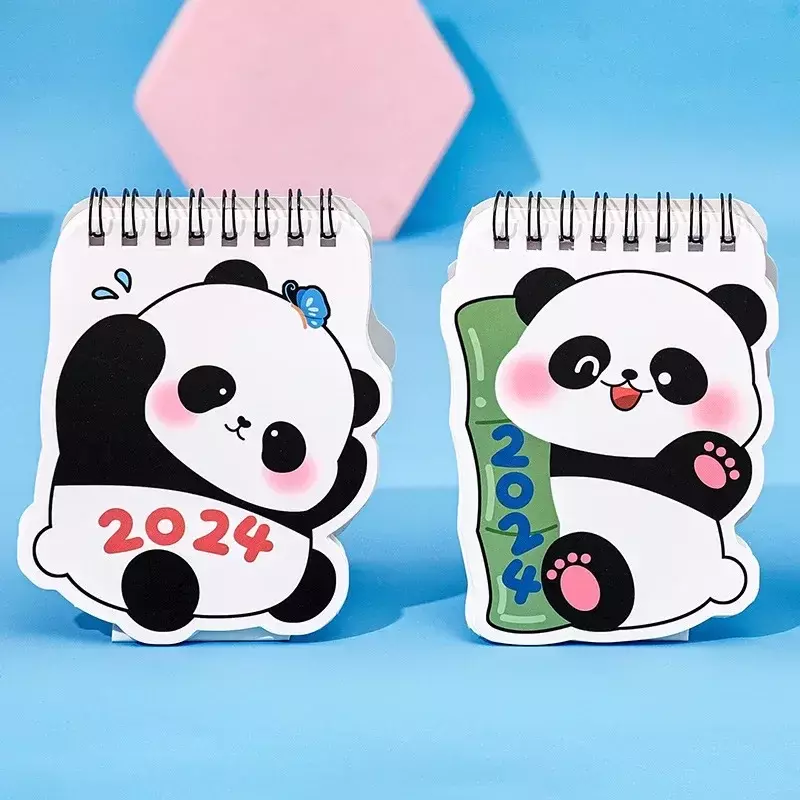 Calendario de escritorio con espiral de Panda Kawaii, libro anual para hacer lista, planificador diario, organizador de Agenda, papelería, suministros de oficina, 2024