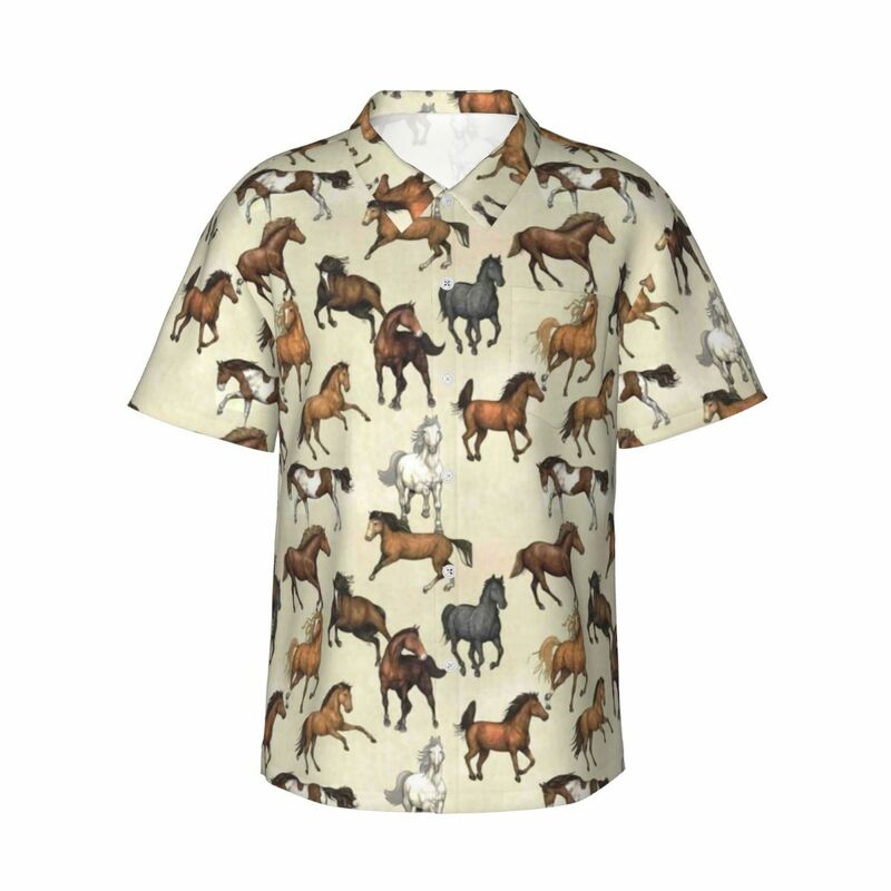 Camicia Casual da cavallo al tramonto Cool Animal Print camicie hawaiane eleganti da uomo camicette Oversize con Design Streetwear a maniche corte