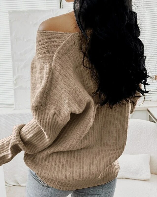 Suéter de punto de manga larga con cuello en V para mujer, ropa informal, jerséis de moda para mujer, temperamento para viajes, nuevo, otoño