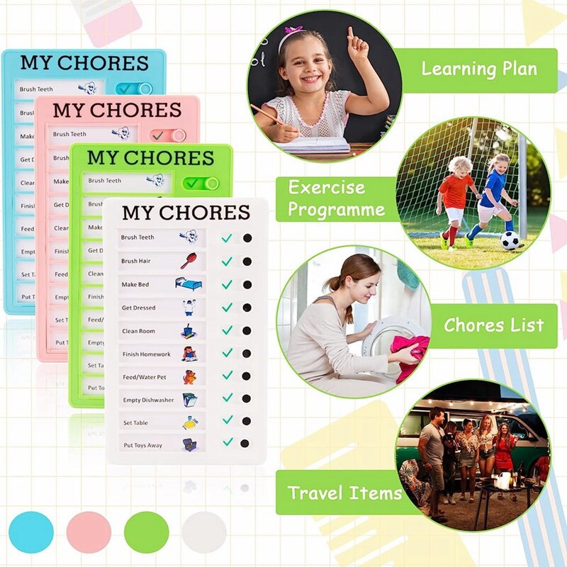 Placa de plástico Memo portátil com 10 Cardstock destacável, Chore Chart, apto para crianças, casa, 4 pcs