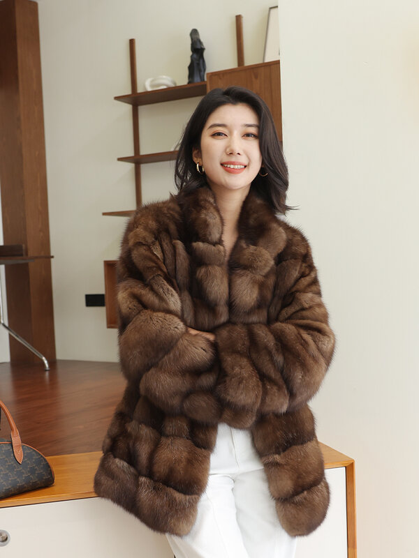 Cappotto di pelliccia per le donne cappotti Color caffè scuro colletto alla coreana pelliccia di visone moda Casual retrò sciolto dritto spesso caldo inverno 1 pz