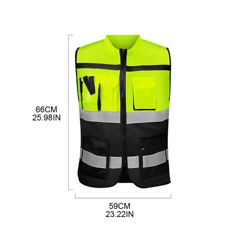 Pakaian reflektif visibilitas tinggi pekerja konstruksi keselamatan lalu lintas pakaian kerja keselamatan banyak saku