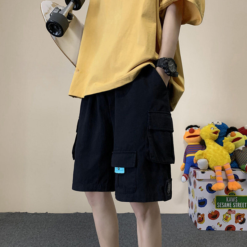 Шорты-карго мужские до колена, универсальные летние однотонные Популярные подростковые повседневные свободные удобные шорты с несколькими карманами в японском стиле