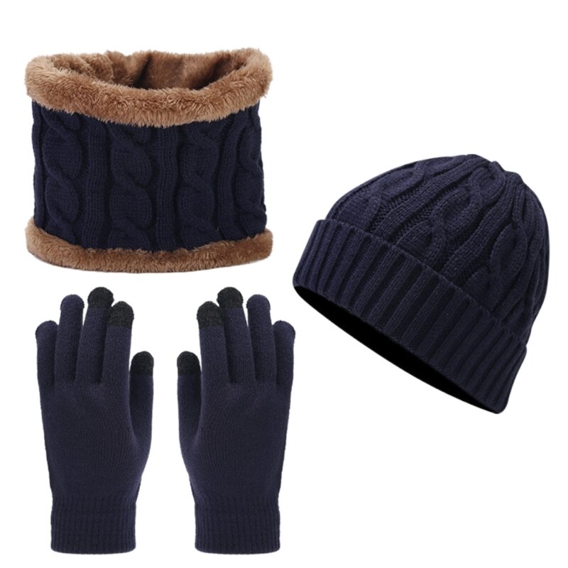 L5YA ฤดูหนาว WARM หมวกคอ Gaiter ถุงมือชุดสำหรับชายหญิงหมวกกันลม 3 ชิ้นชุด
