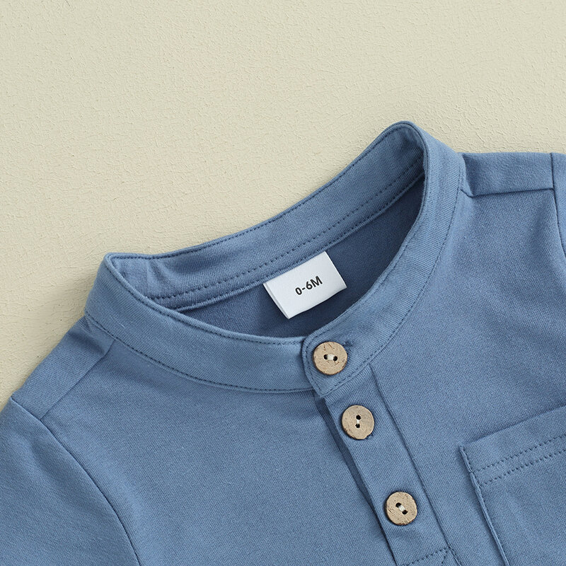VISgogo-camiseta monocromática de manga curta com calções de cintura elástica, roupa casual para meninos, roupas de verão, Henley, 2 peças
