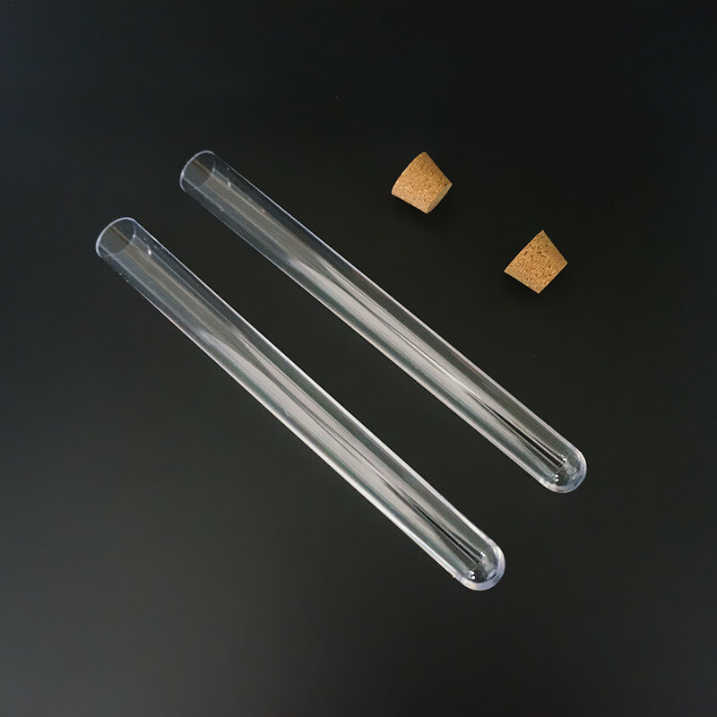Tubos plásticos claros do teste do laboratório, frasco inferior redondo do tubo com cortiça, 18ml, 15x150mm, 20 PCes, 30 PCes, 50 PCes, 100 PCes, 200 PCes