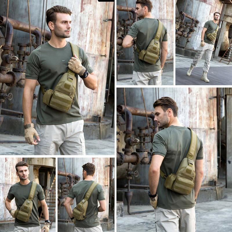 Tactical Militar Peito Sling Bag Water Resistant Ombro Mochila Mens One Strap Daypack com Water Bottle Holder