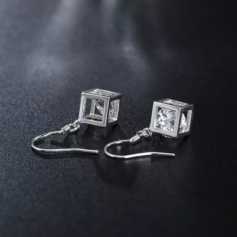 Hot Pretty 925 Sterling Silver noble Crystal lattice Earrings for Women Sweet romantic wedding party Jewelry Holiday gifts