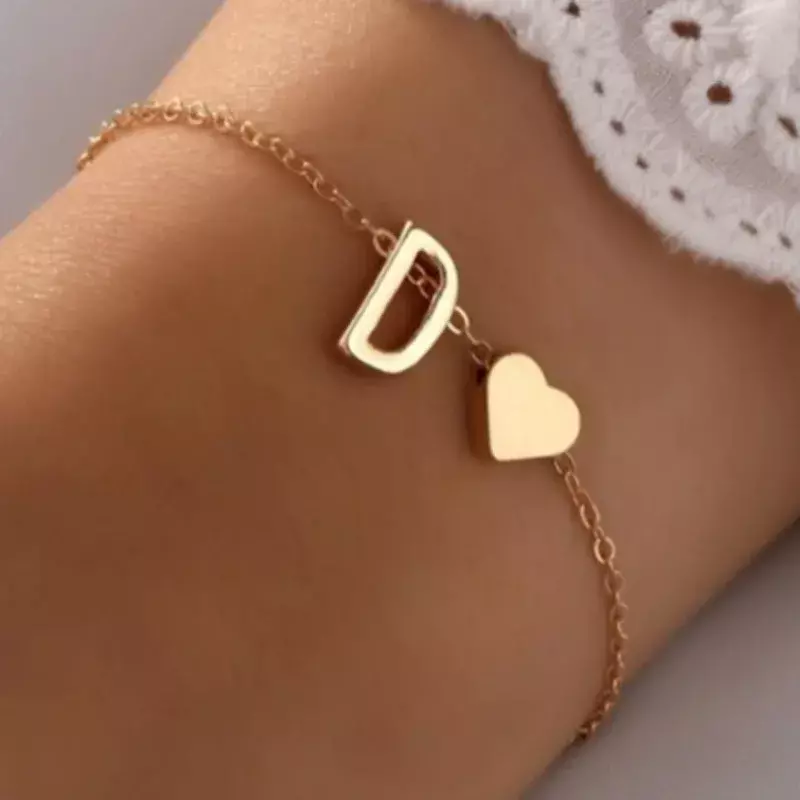 Damska para rocznicowa biżuteria prezent moda angielskie inicjały bransoletka w kształcie serca spersonalizowana bransoletka z imieniem DIY dla dziewczynek