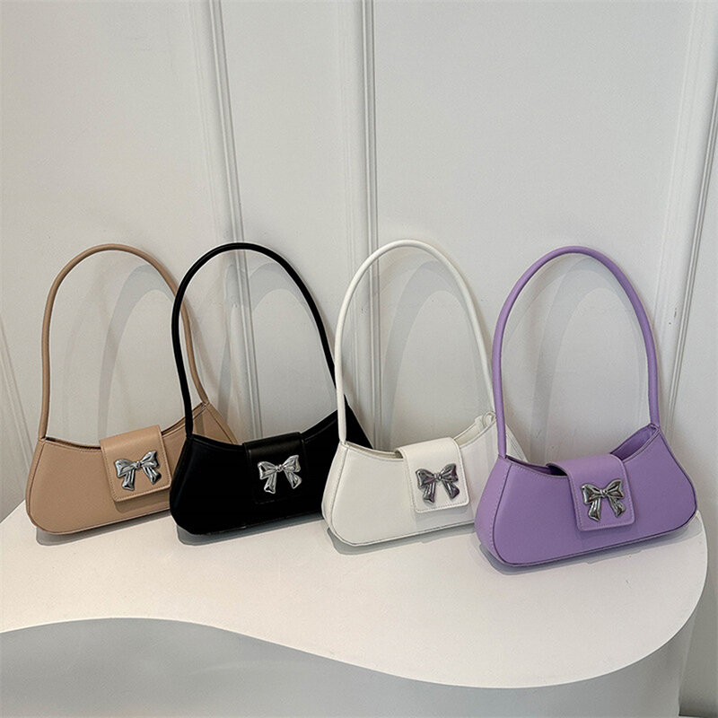 Tas komuter kecil untuk wanita, tas bahu wanita kapasitas besar pita ketiak sederhana warna Solid tali dapat disesuaikan