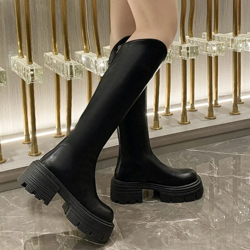 حذاء بسحاب مستدير للأصابع للنساء ، حذاء بكعب متوسط ، كعب متوسط ، مقاوم للماء ، أحادي اللون ، أحذية للسيدات ، موضة جديدة ، للبيع ، 2023
