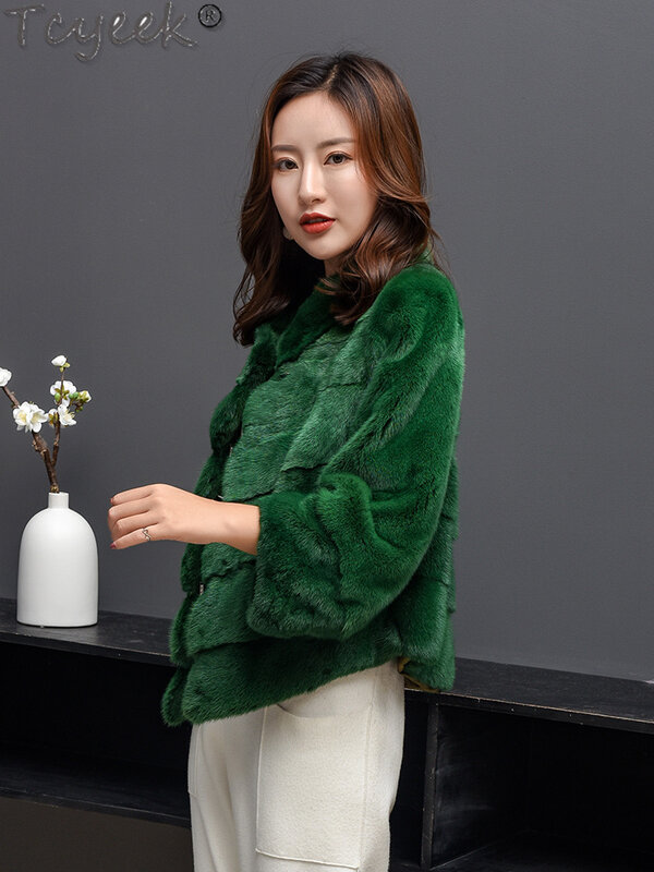 Tcyeek cappotto di pelliccia di visone naturale caldo intero femminile cappotto invernale di visone donna colletto alla coreana 2023 giacca di pelliccia da donna di moda stile corto
