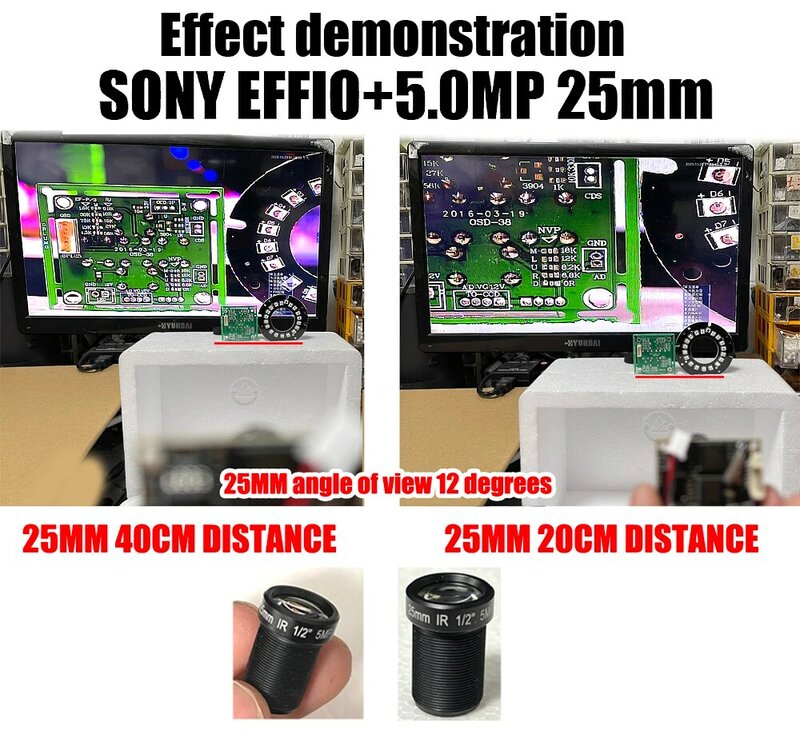 SONY-CCTV Placa de Circuito, Módulo Chip CCD, Completo, Grande Angular, DIY, HD, SONY Effio 4140 + 673, 800TVL, 2,8 milímetros-12 milímetros Foco, 25 milímetros