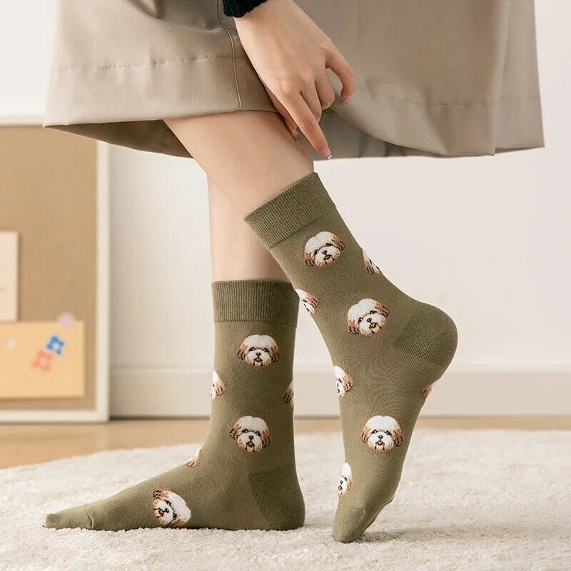 Cute Cartoon Dog Middle Tube Socks Japanese Ins Creative Female Sokken Shiba Inu Dalmatian Malzis Teddy Pomeranian Dropship
