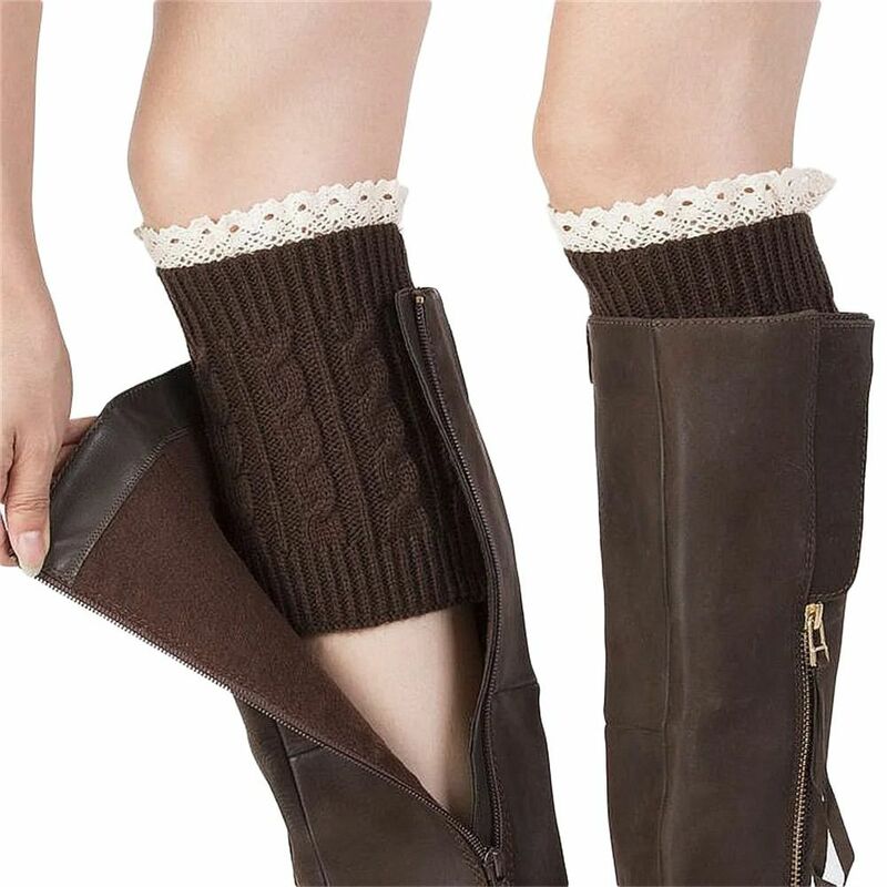 Koronkowe ocieplacze na nogi zimowe ciepłe elastyczne skarpetki miękka krótka skarpetki z dzianiny kobiet