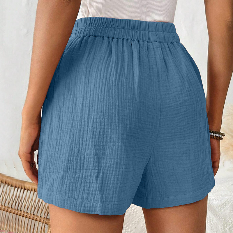 Celana pendek olahraga wanita, celana pendek longgar kasual ukuran besar kaki lebar pinggang tinggi musim panas untuk perempuan