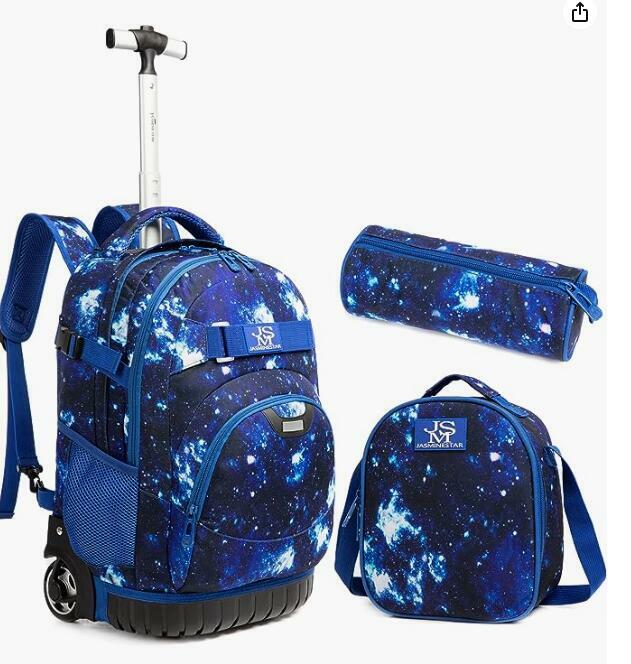 Jasminestar-mochila escolar con ruedas para niños y niñas, bolsa de equipaje rodante, 18 pulgadas