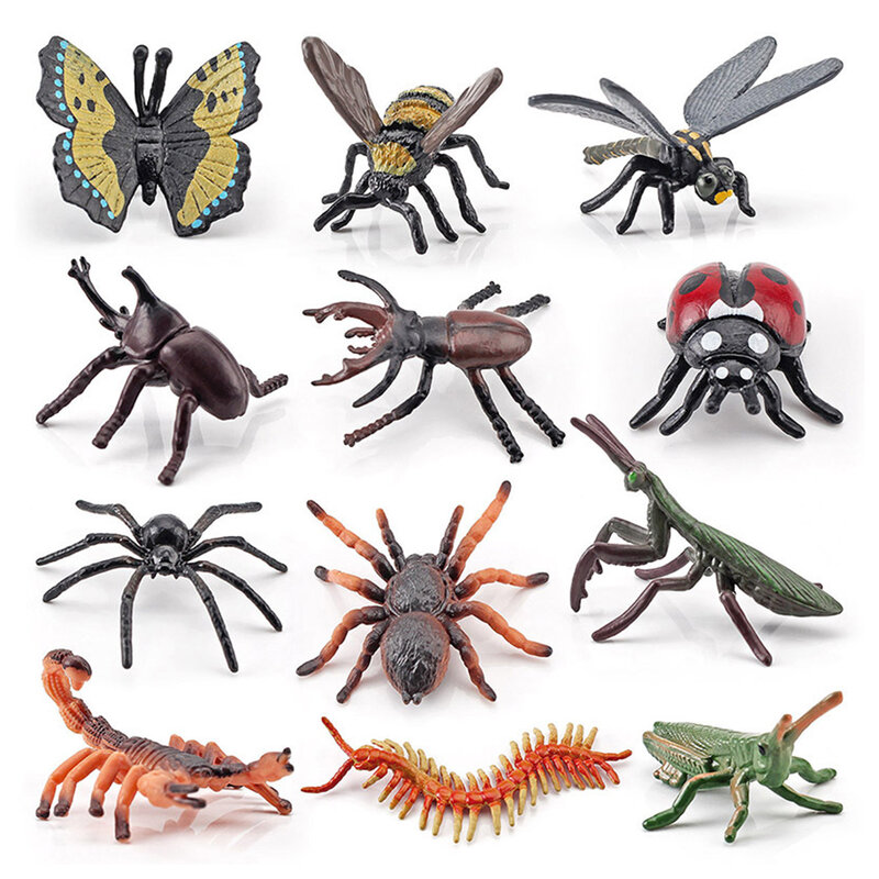 곤충 버그 피규어 교육 동물 인형 어린이 대화형 장난감 세트, 액세서리 학교 교실, 12 팩