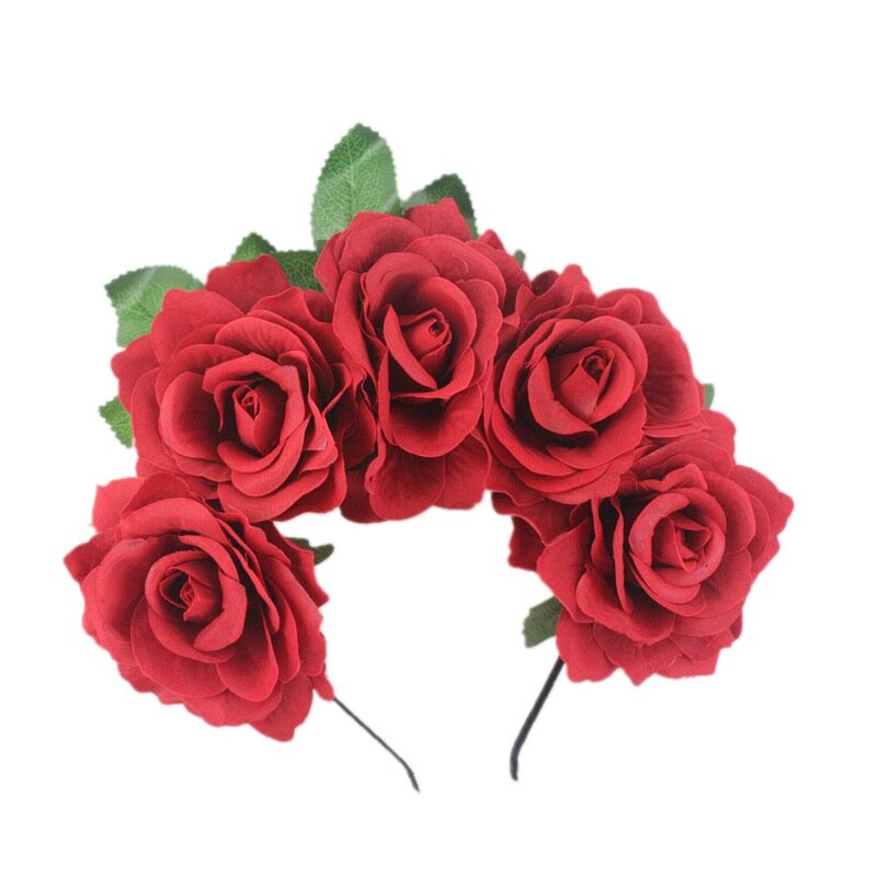 1pc fascia per capelli di Halloween Ladies Girls Day Of The Dead Red Rose Flowers copricapo fascia per capelli floreale accessori per capelli Cosplay Party