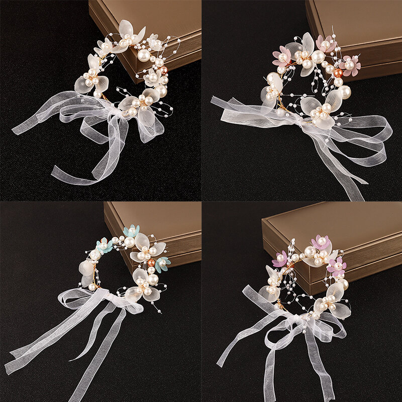 Жемчужный ленточный браслет для невесты свадьбы подружки невесты детей Феи сестры в Корейском стиле красивые аксессуары для бутоньерки