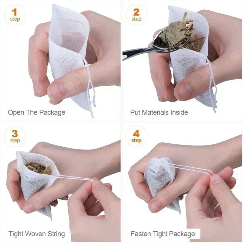 300/100Pcs Tea Bags Non-woven Fabric Filter Bags for Spice Tea Infuser with String Heal Seal Disposable Teabags Empty Tea Bags