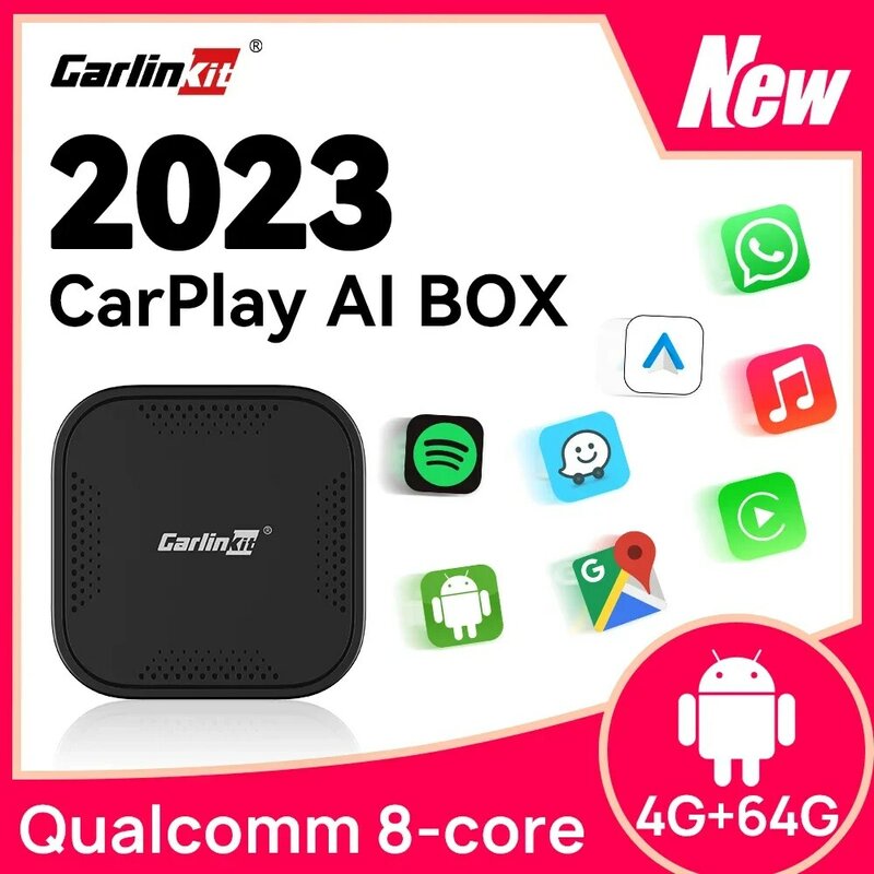TVBox Pro CarlinKit kotak Ai, kotak otomatis & CarPlay Mini Qualcomm 8Core 4G + 64G nirkabel Android untuk Netflix Youtube