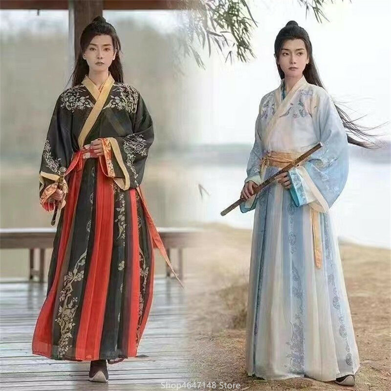 Hanfu ชุดฮันฟูปักลายสำหรับผู้ชายและผู้หญิงแบบจีนดั้งเดิมชุดงานคาร์นิวัลชุดคอสเพลย์ผู้หญิงแบบไล่ระดับสี