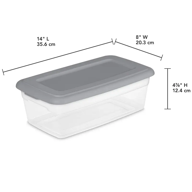 Steriliteセット (10) 6 qt。灰色の蓋が付いた透明なプラスチック製収納ボックス