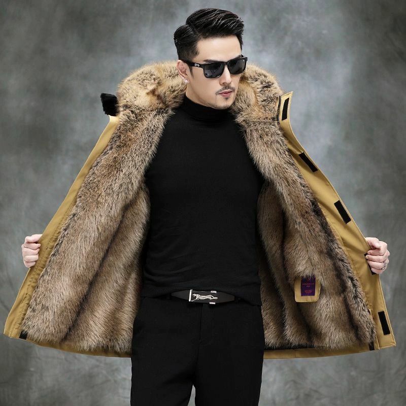 Пальто мужское осенне-зимнее с искусственным мехом, на искусственном меху