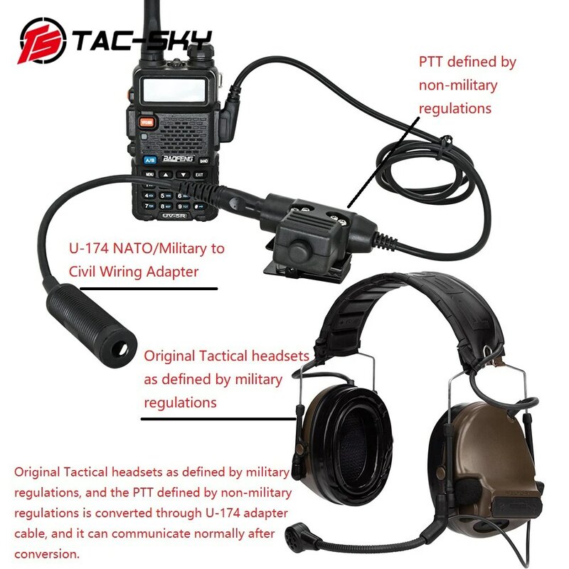 TS TAC-SKY tactical headset military version and non-military version converted into a normal communication conversion line