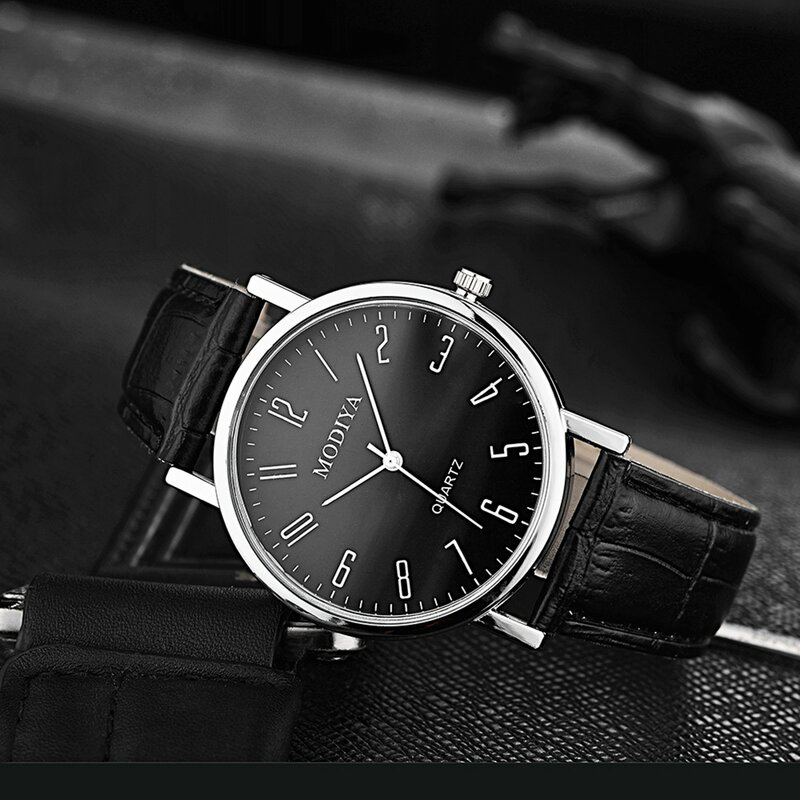Men'S Watch Business Casual All-Match Sport Watch Simple Fashion Round Neck Dial Leather Strap Quartz Wrist Watch For Men