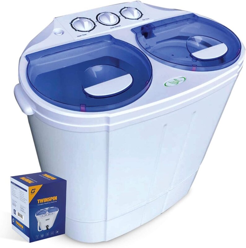 Mini máquina de lavar portátil compacta, Twin Tub, lavagem e ciclo de rotação, dreno gravitacional embutido, 13lbs Capacidade, apto para acampar