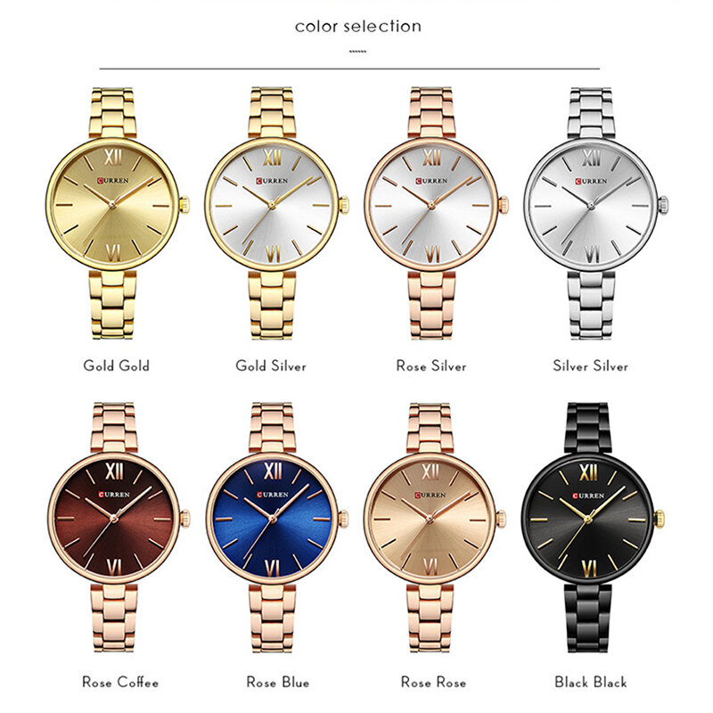 Curren 여성용 탑 브랜드 골드 시계, 럭셔리 쿼츠 손목시계, 여성용 패션 선물, 방수 시계, Reloj Para Mujer