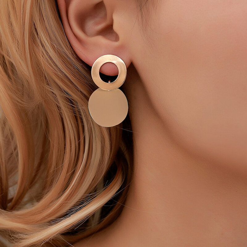 Boucles d'oreilles rondes en or pour femmes et filles, boucles d'oreilles en forme de disque géométrique, bijoux au design personnalisé, à la mode et noires