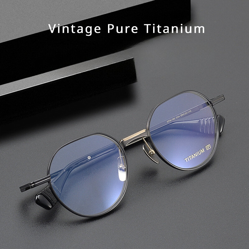 Montura de gafas de titanio para hombres y mujeres, anteojos poligonales Retro, gafas ópticas de lectura para miopía, lentes de montura, diseñador de marca