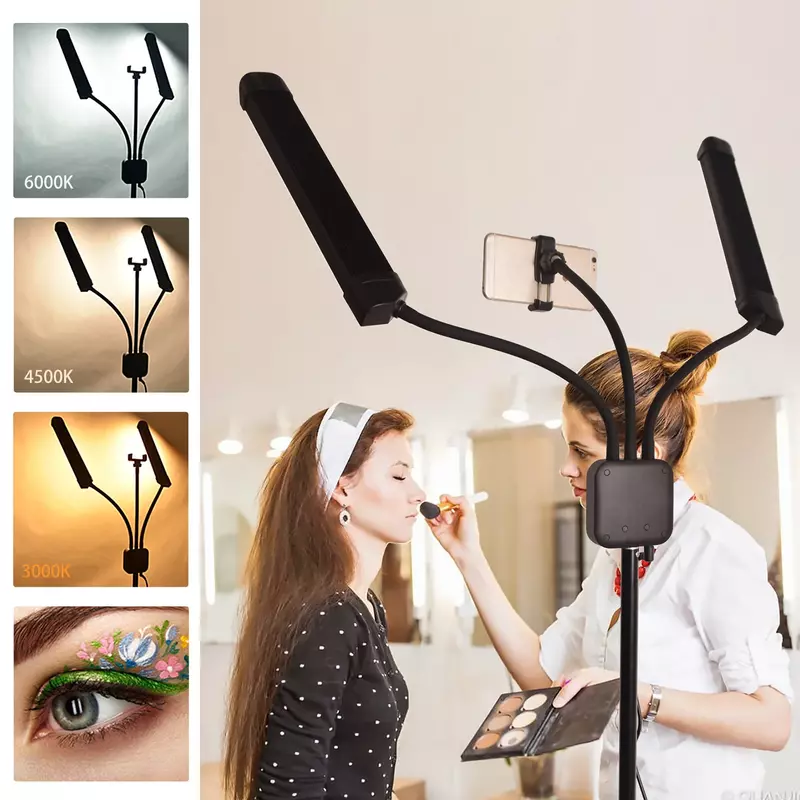 Portable Ring Light Kit,Double Arms LED Fill ,with Charging Port, Adjustable Tripod, Flexible Phone Holder