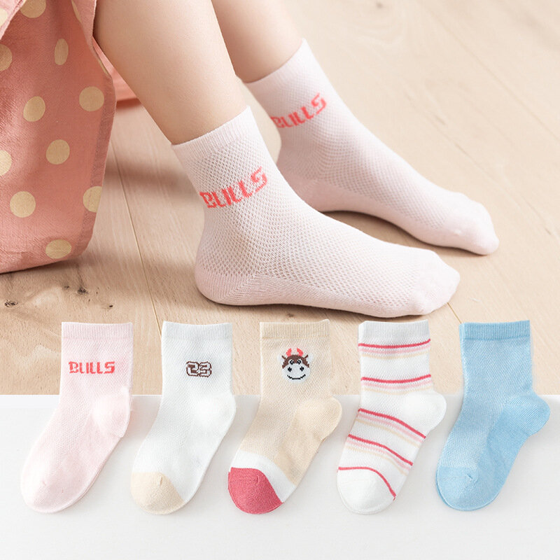 5 Pairs 1 To 12 Years Children's Socks 2022 Spring Summer Baby Boys Girls Cotton Mesh Breathable Thin Soft Cute Socks Kids Socks