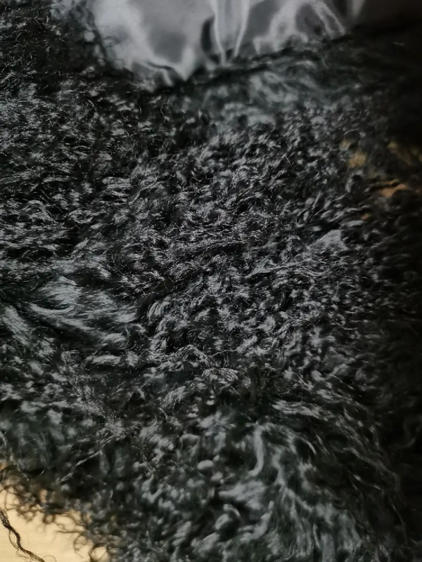 จริงมองโกเลียแกะขนสัตว์ผ้าพันคอผู้หญิงฤดูหนาวWarm NeckerchiefธรรมชาติCurlสีดำ