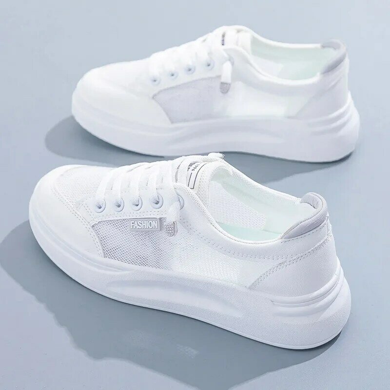 Comemore White Skate Shoes Women's Spring Summer 2024 New Mesh Breathable Mesh Casual Thick Bottom Shoe Casual Sneakers Platform