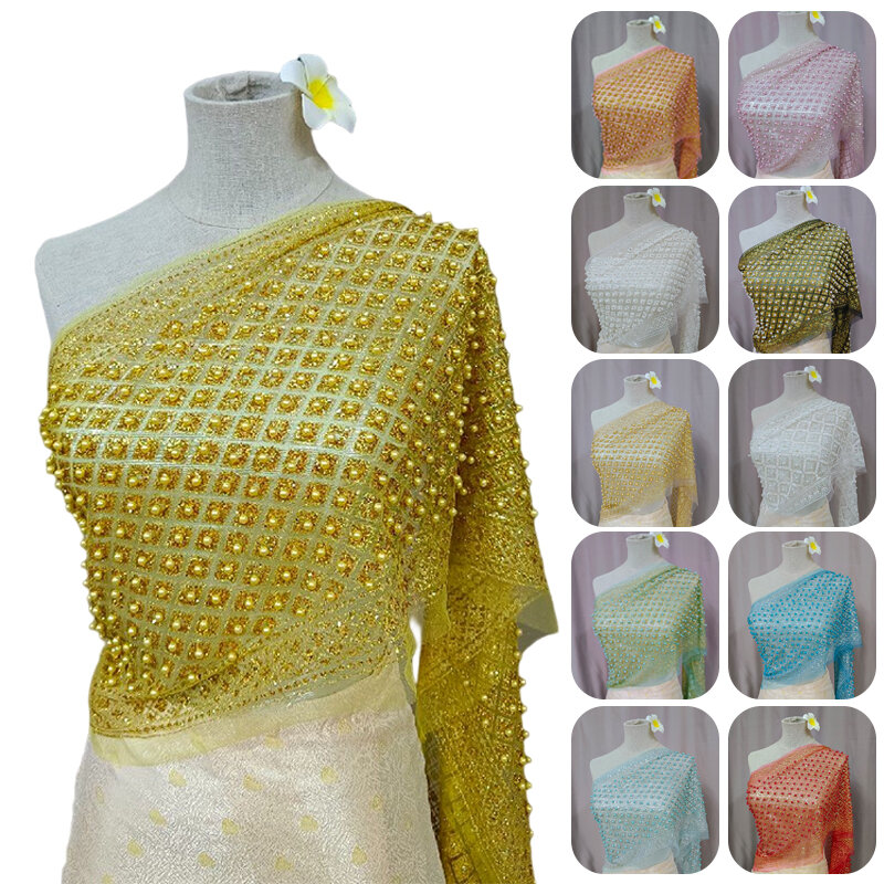 Thailand Women Glitter Scarf Wrap Cape Beads Lace Mesh Shawl Southeast Travel  Ethnic Beach Holiday Party Dance Perform Costume