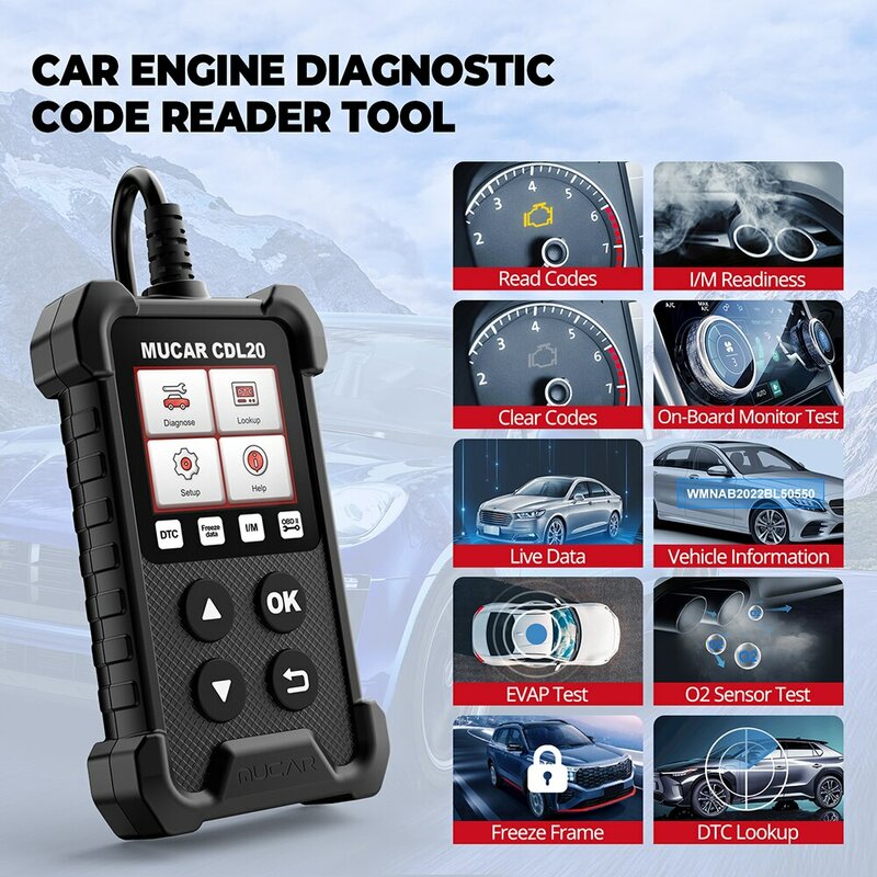 Диагностические инструменты для автомобиля MUCAR CDL20 OBD2, бесплатное устройство для чтения кодов OBD 2, диагностика освещения двигателя, проверка смога, автоматический сканер
