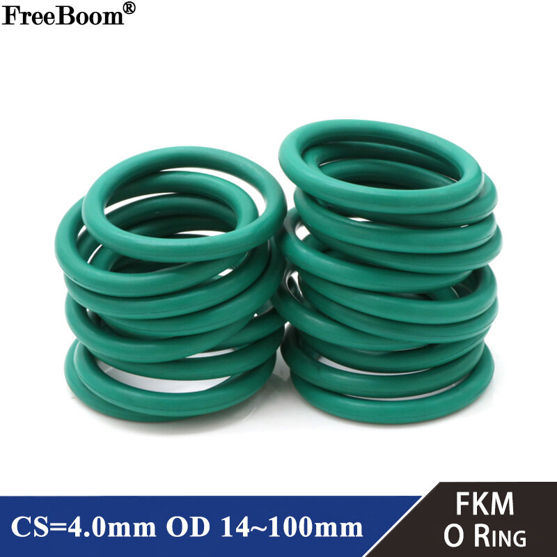 Junta tórica de caucho flúor verde FKM, junta de sellado, aislamiento de aceite, resistencia a altas temperaturas, 10 piezas, CS, 4,0mm, OD, 14 ~ 100mm