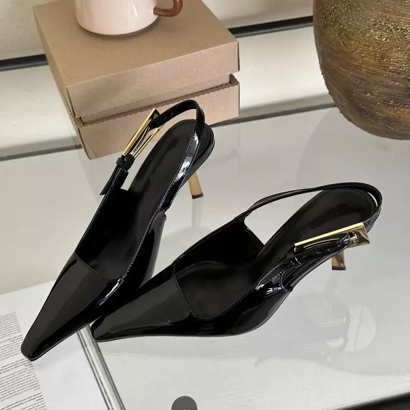 Eilyken/пикантные женские туфли-лодочки в уличном стиле с острым носком и металлической пряжкой; Босоножки для стриптиза; Женские туфли на высоком каблуке с ремешком на пятке
