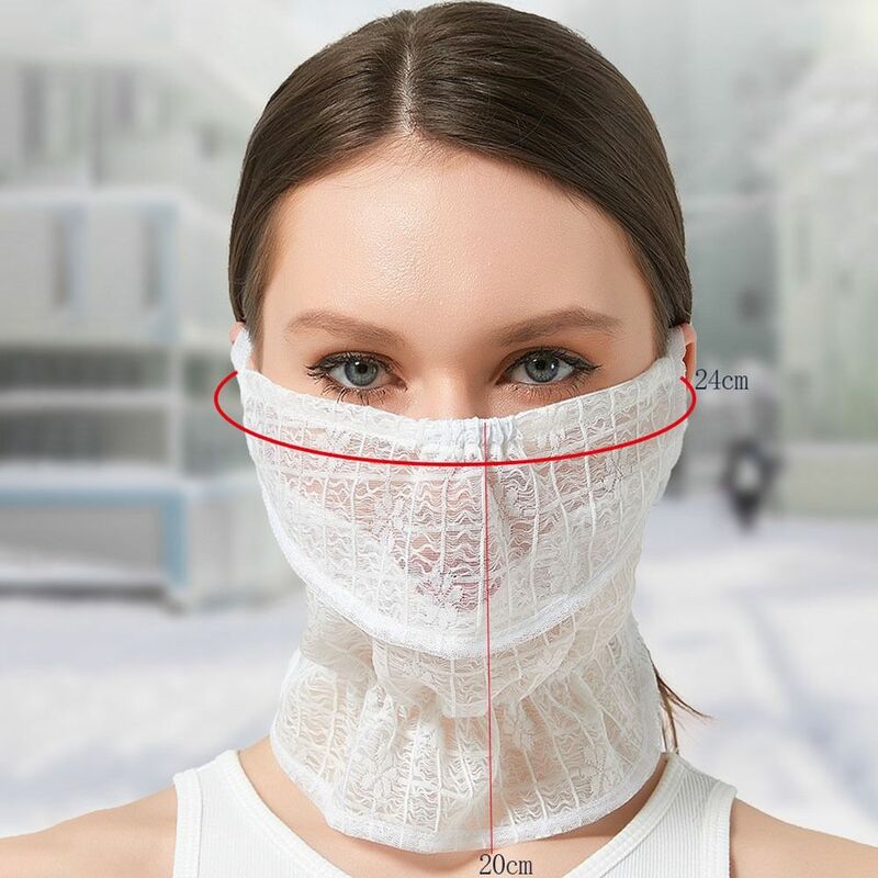 재사용 가능한 자외선 차단 통기성 목 보호 레이스 베일, 여성 마스크 얼굴 커버, 2 개