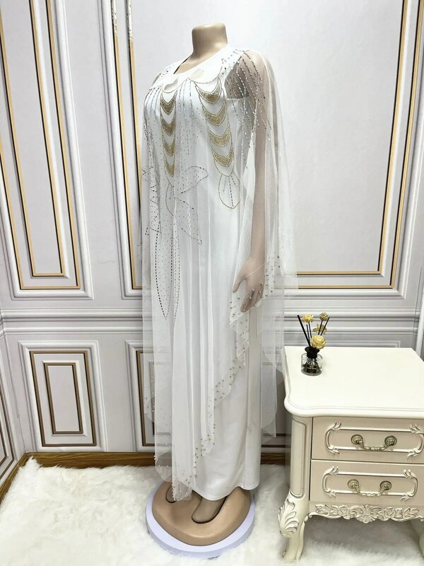 2023 New Middle East Africa Hot Drill Net Gauze Fake Two-piece Robe Dress Woman 083#